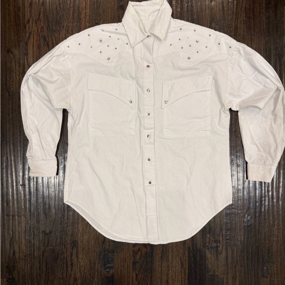 Panhandle Slim White Snap-Front Western Shirt with Studs